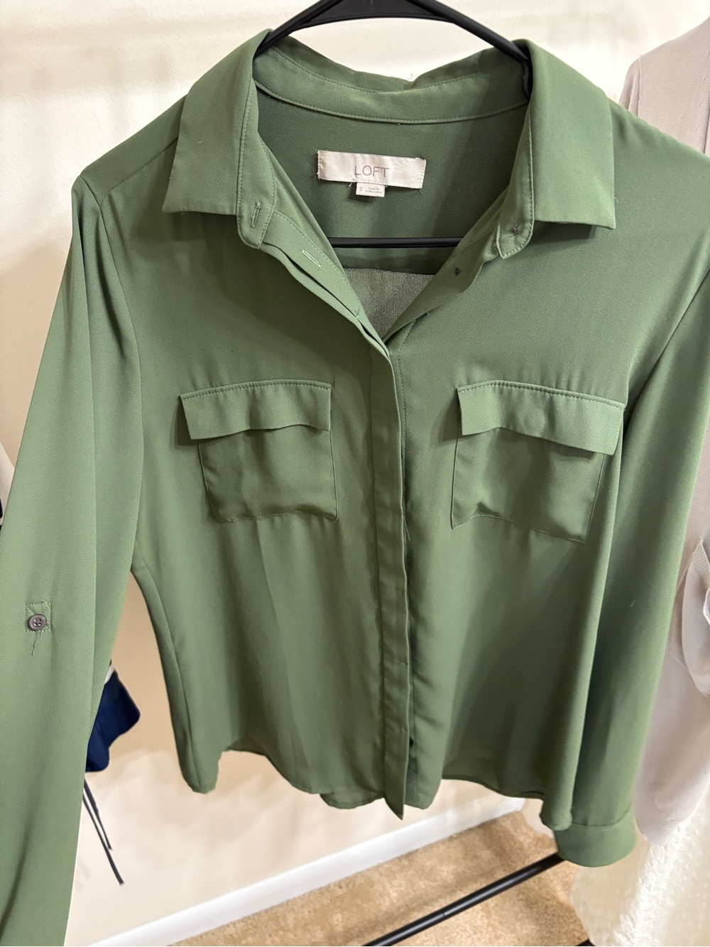 LOFT Sage Green Button-Front Blouse